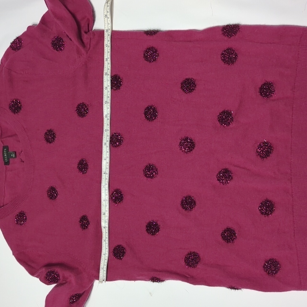 Talbots Women's Sweater Tinsel Dot Pink Metallic Lambs Wool Christmas Holiday M - Picture 4 of 9